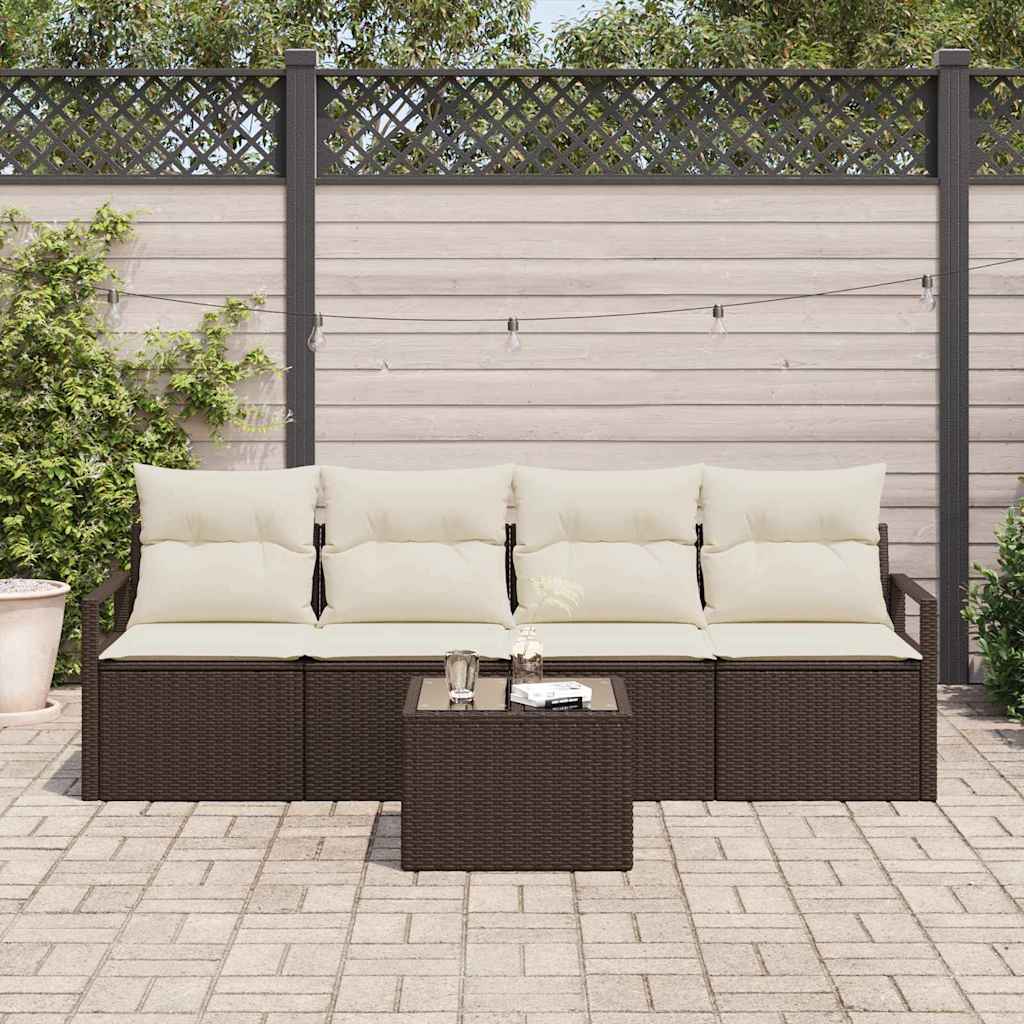 Garten-Sofa-Set 5 pcs Braun und Creme 55 x 55 x 37 cm